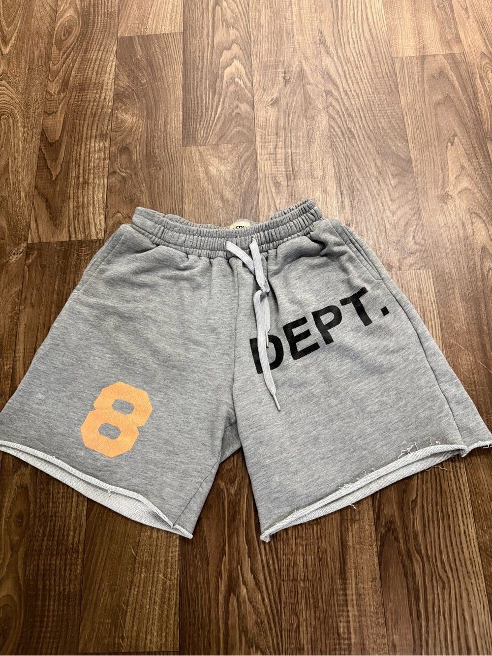 Gallery Dept Gray Athletic Drawstring Shorts with Orange '8'